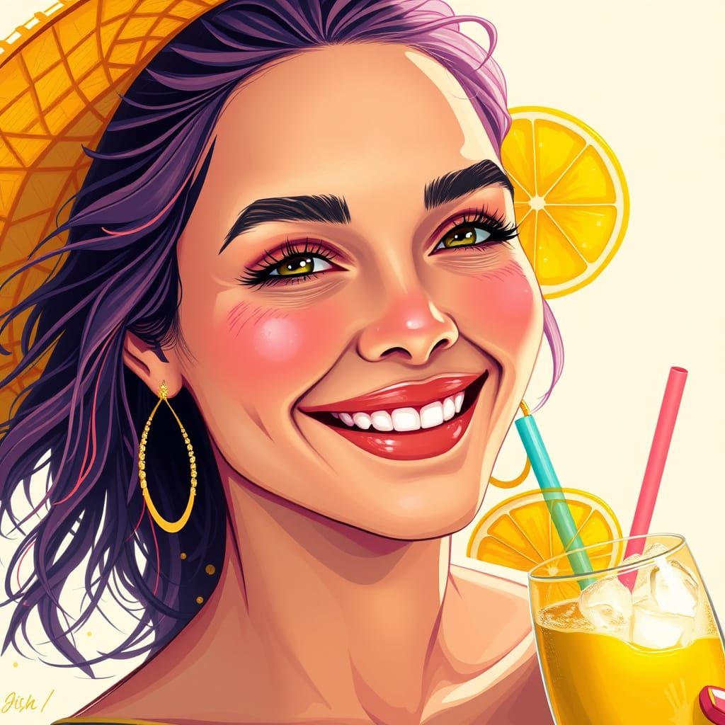 Vibrant Tropical Goddess with Sunny Pina Colada Smile
