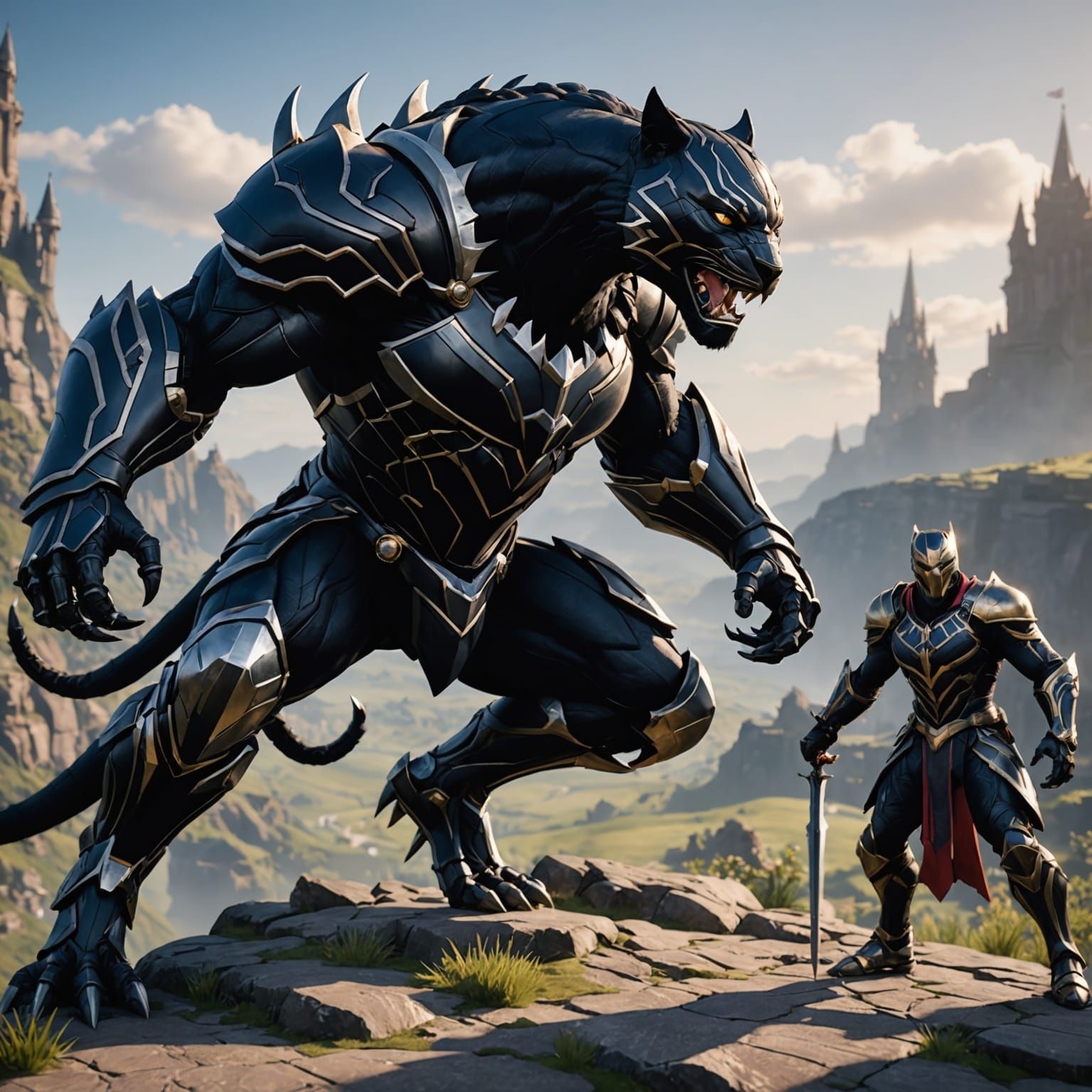 Knight on Panther Mount in RPG Anime Style