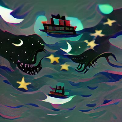 Long Ship Voyage into Starry Night