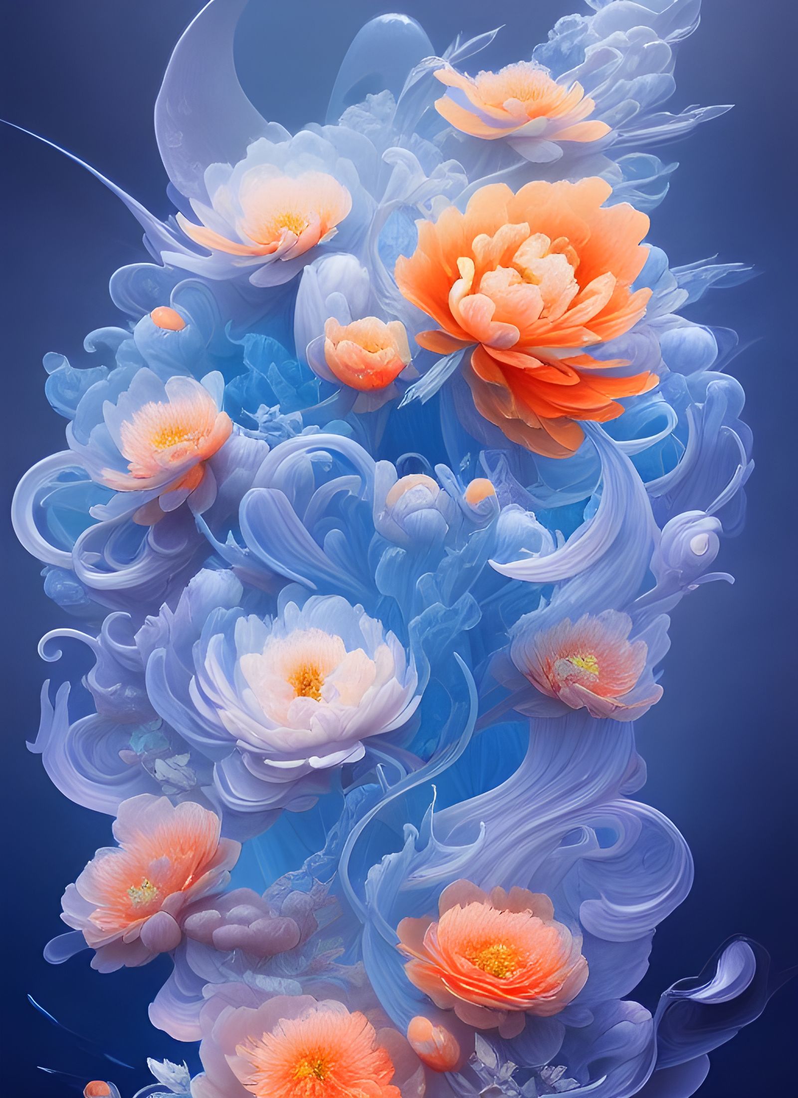 Floral Winds: Transparent Ink Poster Art