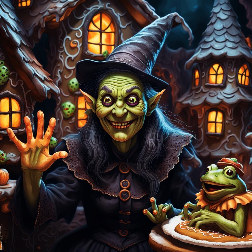 Wicked Witch Beckons from Gingerbread House