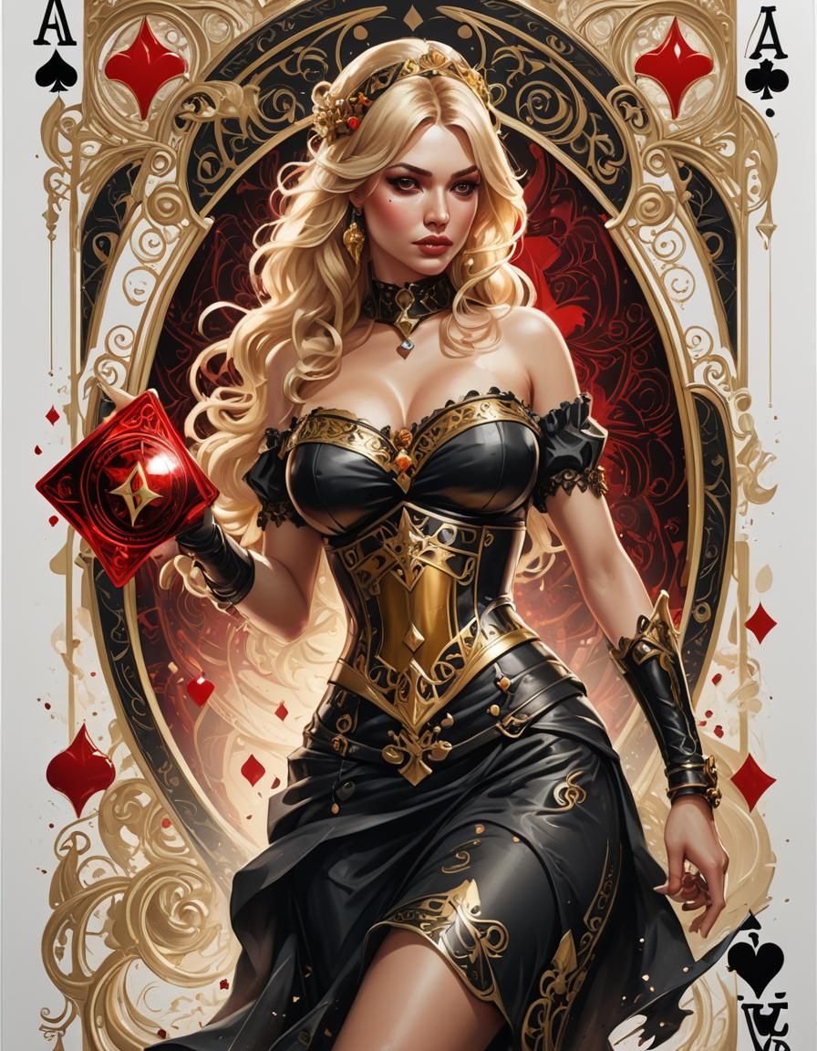 Ace of Spades Pinup Card in Art Nouveau Style