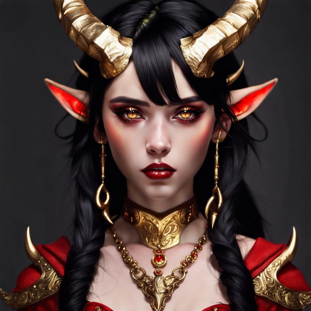 Striking Portrait of a Red-Skinned Woman with Horns