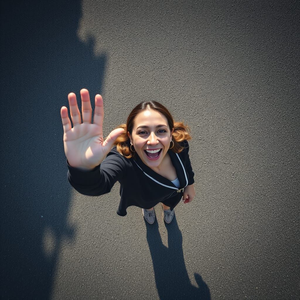 aerial photography of a person wavin' up the sky from the gr...