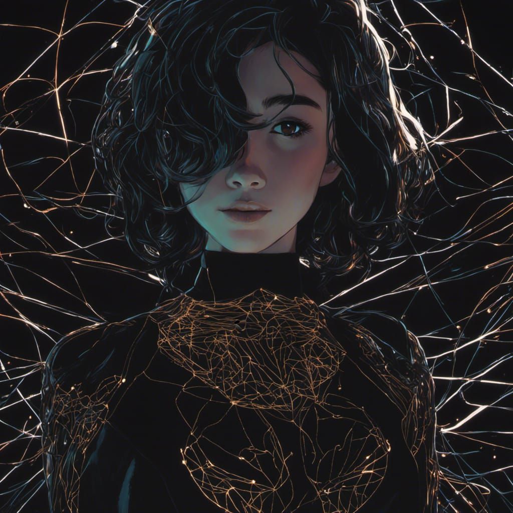 Golden Filigree Woman in Anime Style