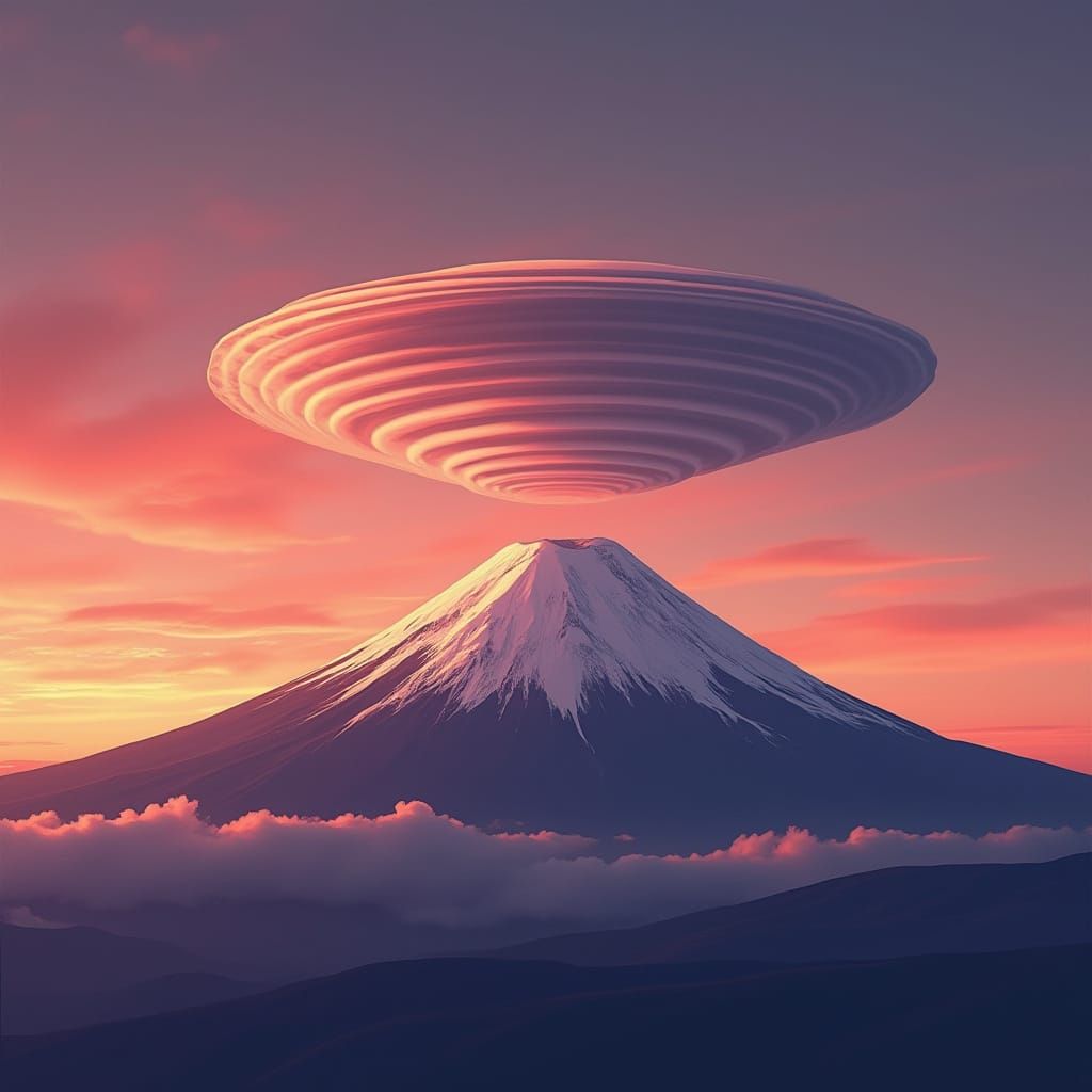 Majestic Lenticular Cloud Above Mount Fuji at Sunset