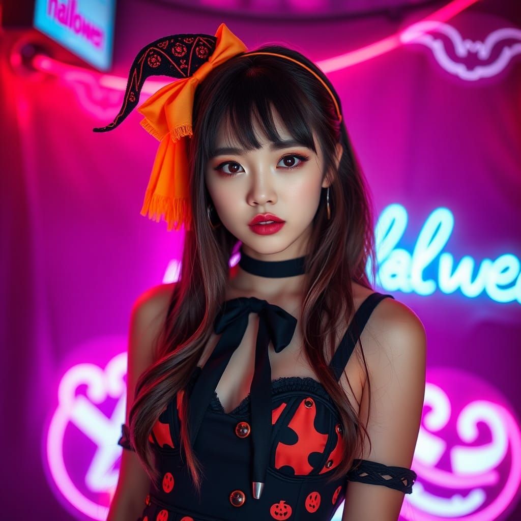K-Pop Halloween Portrait with Neon Background