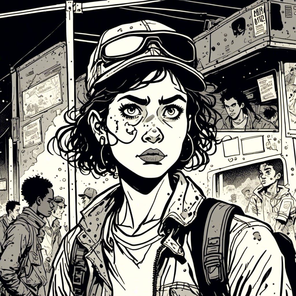 Gritty Indie Comic Portrait in Abandoned Park