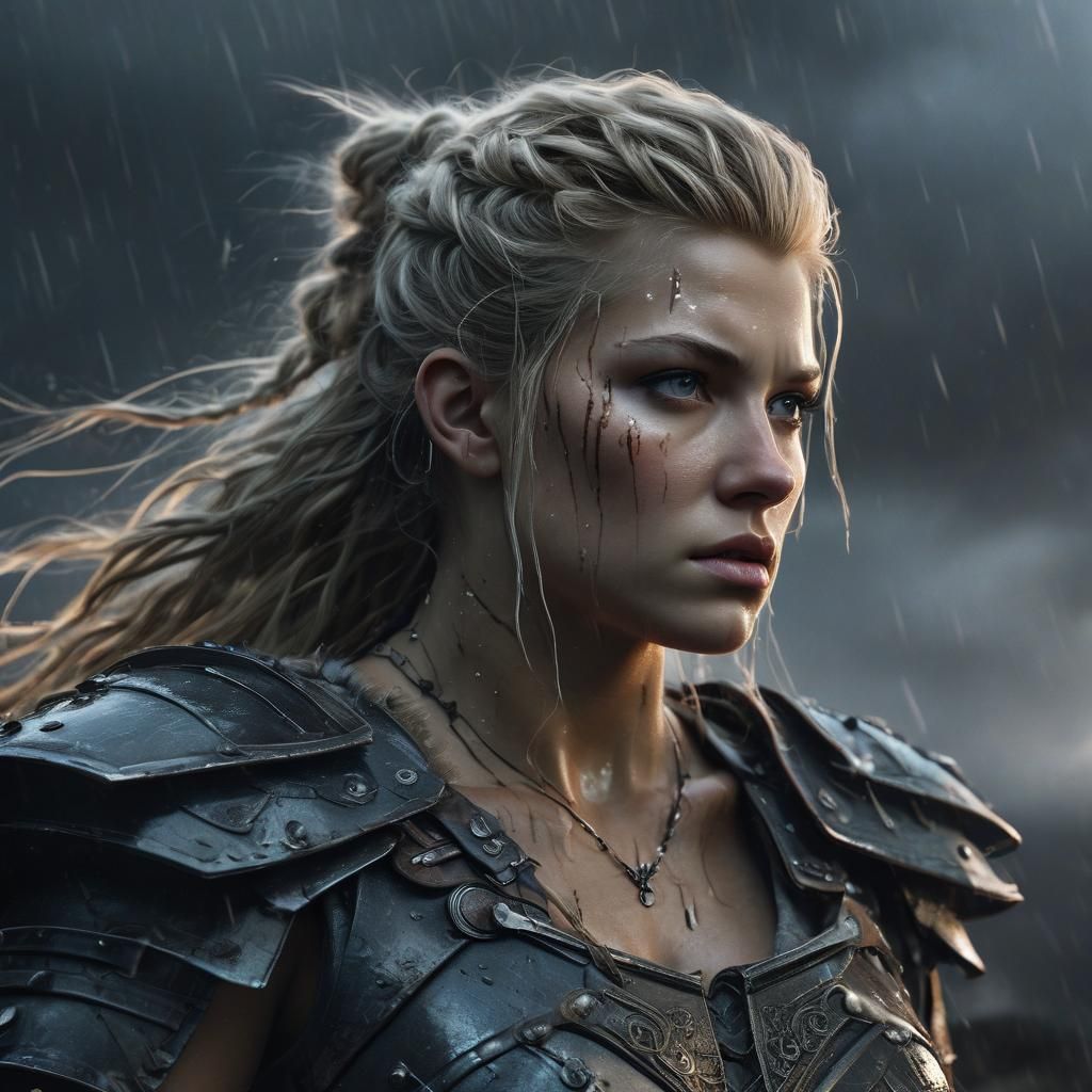 Lagertha in Storm, Epic Fantasy 3D Illustration