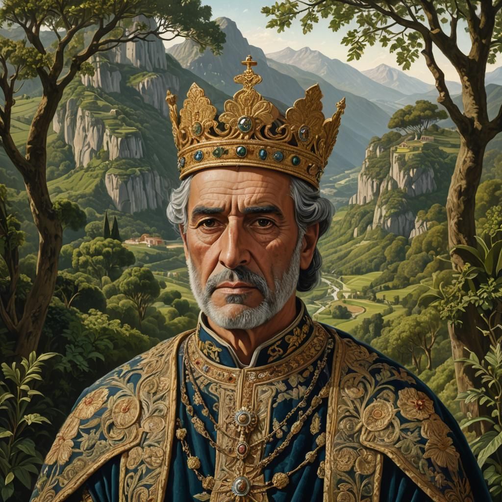 Medieval King Portrait in Spanish Historical Painting Style