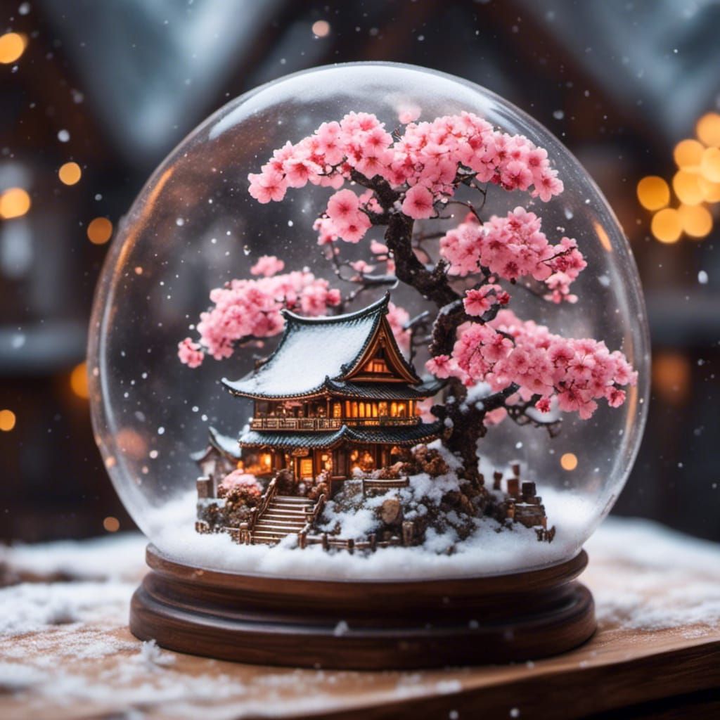 Sakura Tree in a Magic Snow Globe