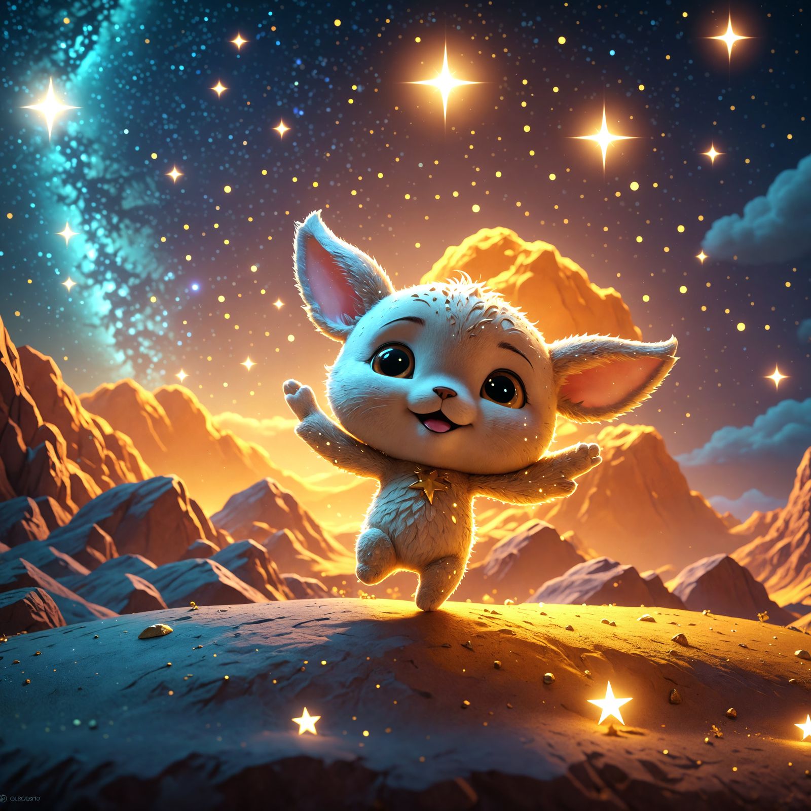 Radiant 3D Creature in Dark Fantasy Sky