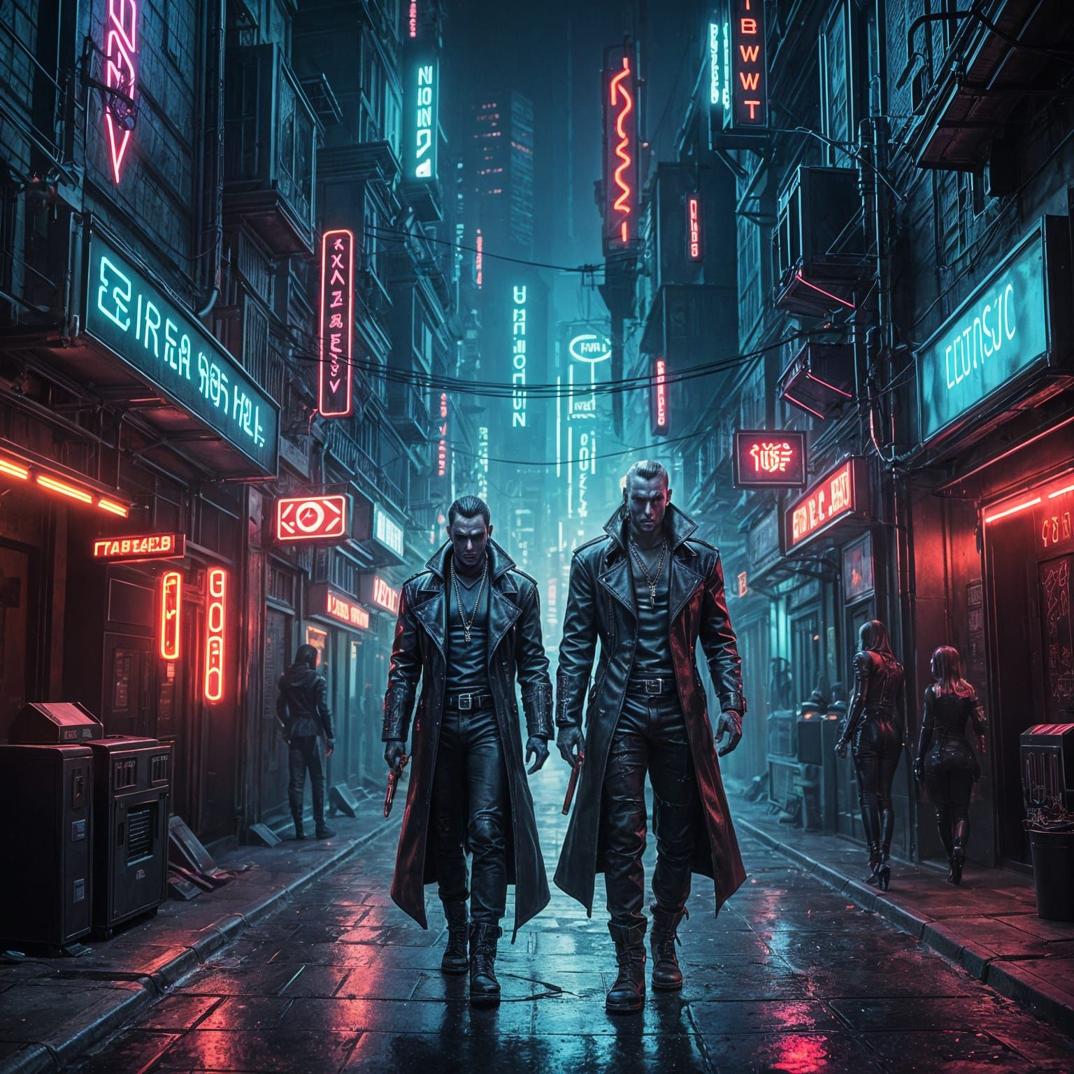 Cyberpunk Vampire City with Neon Gothic Architecture