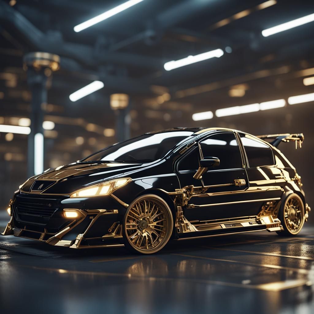 Cyberpunk Peugeot 307 Tuning in Black and Gold