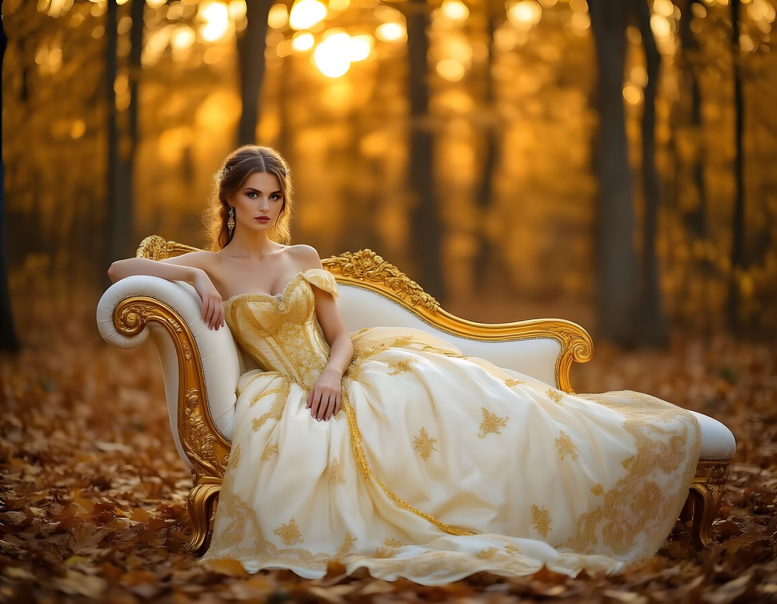 Elegant Woman in Autumn Forest, Leibovitz Style