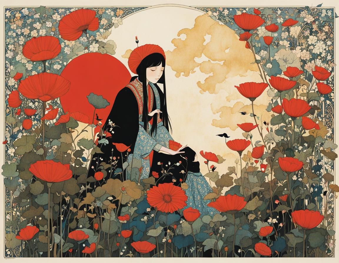 Dreamy Child Portrait in Art Nouveau Style