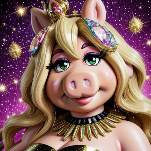 Baroque Pop Art Portrait of Miss Piggy in Glittering Luxury