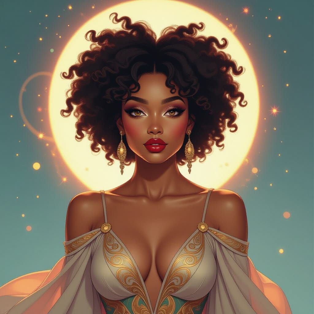 Cosmic Goddess with Afro in Digital Painting Style