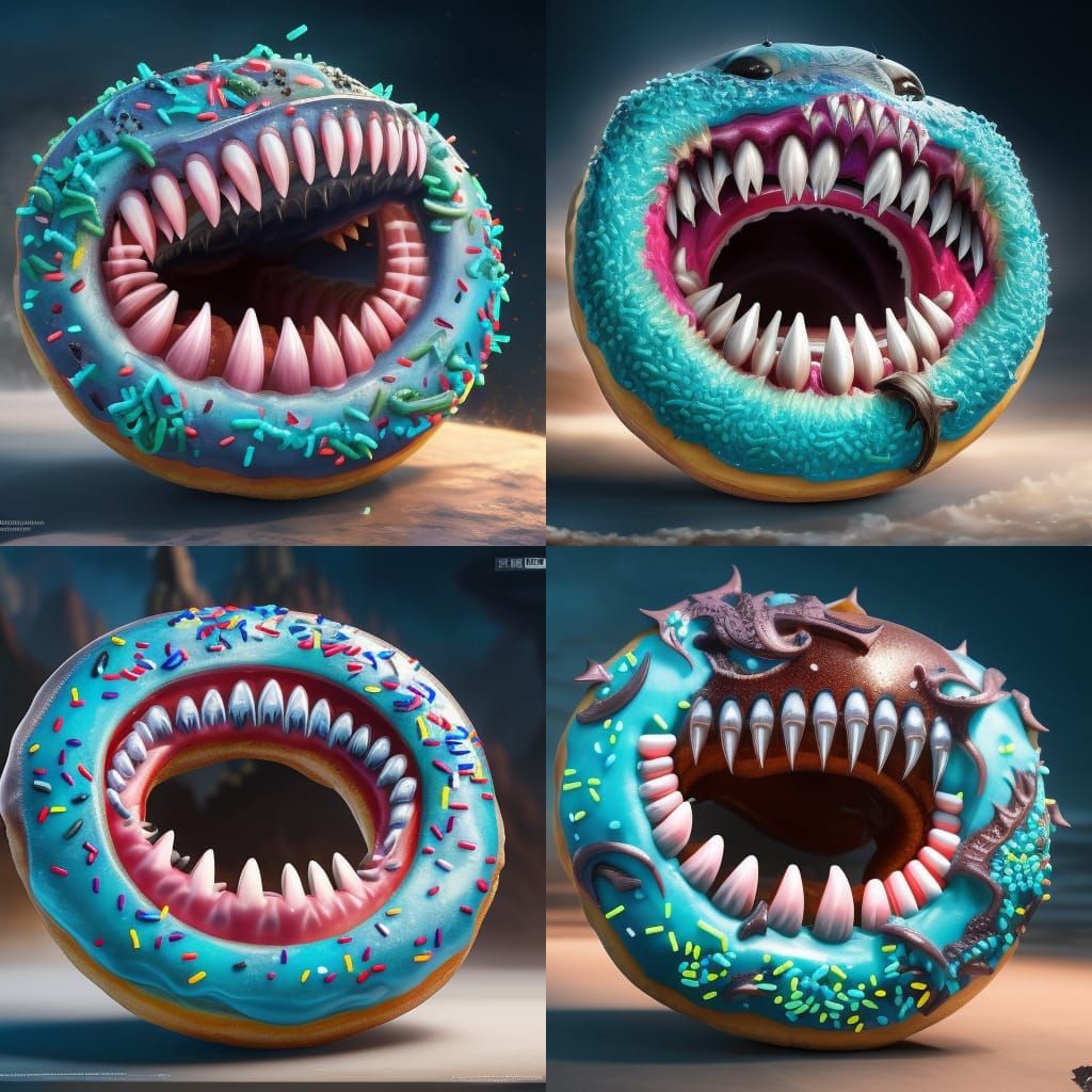 Detailed Donut with Scary Teeth: Digital Art