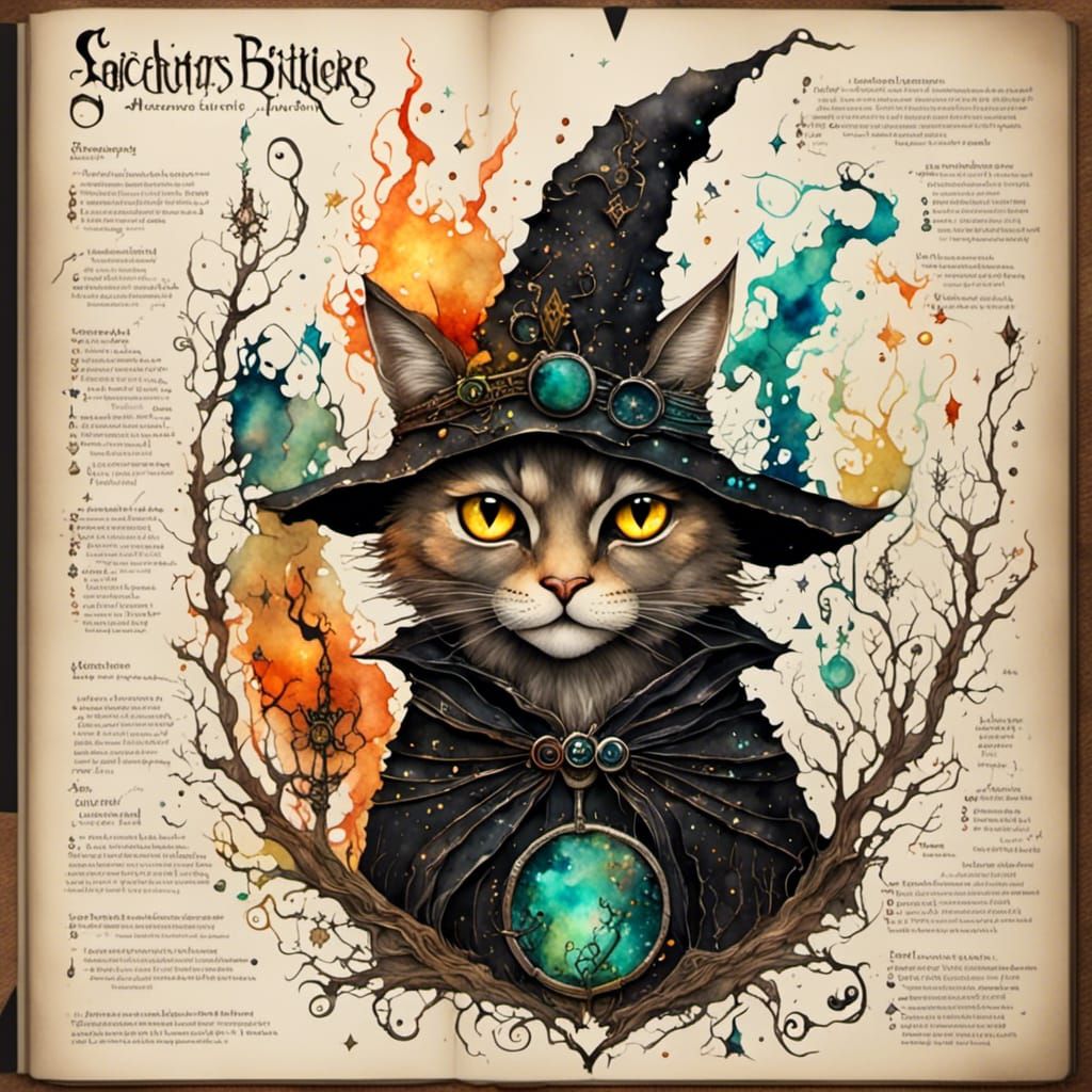 Black Cat Familiar in Ink and Celtic Knot Illustration