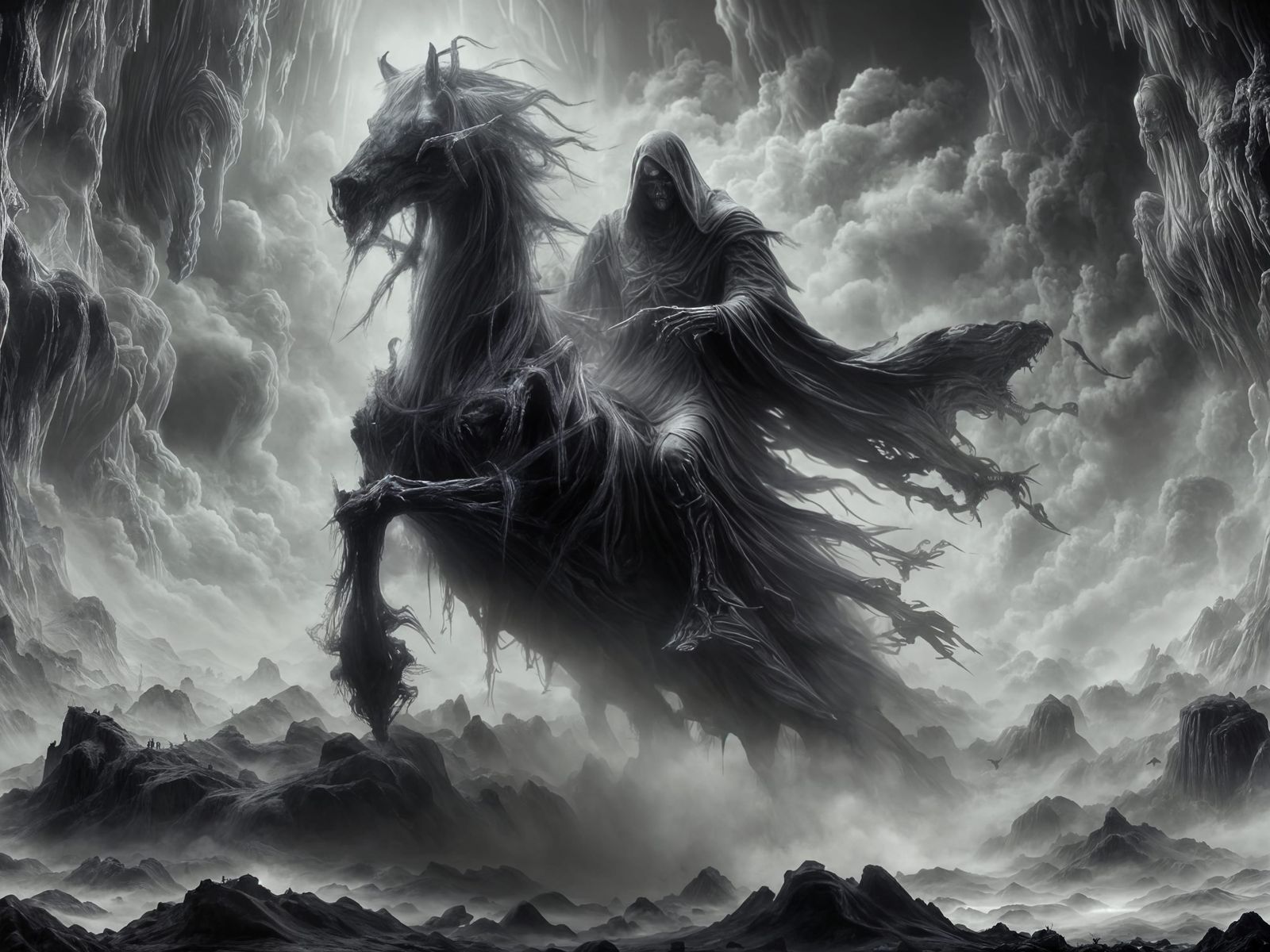 Spectral Ghost Reaper on Phantom Steed in Gothic Style