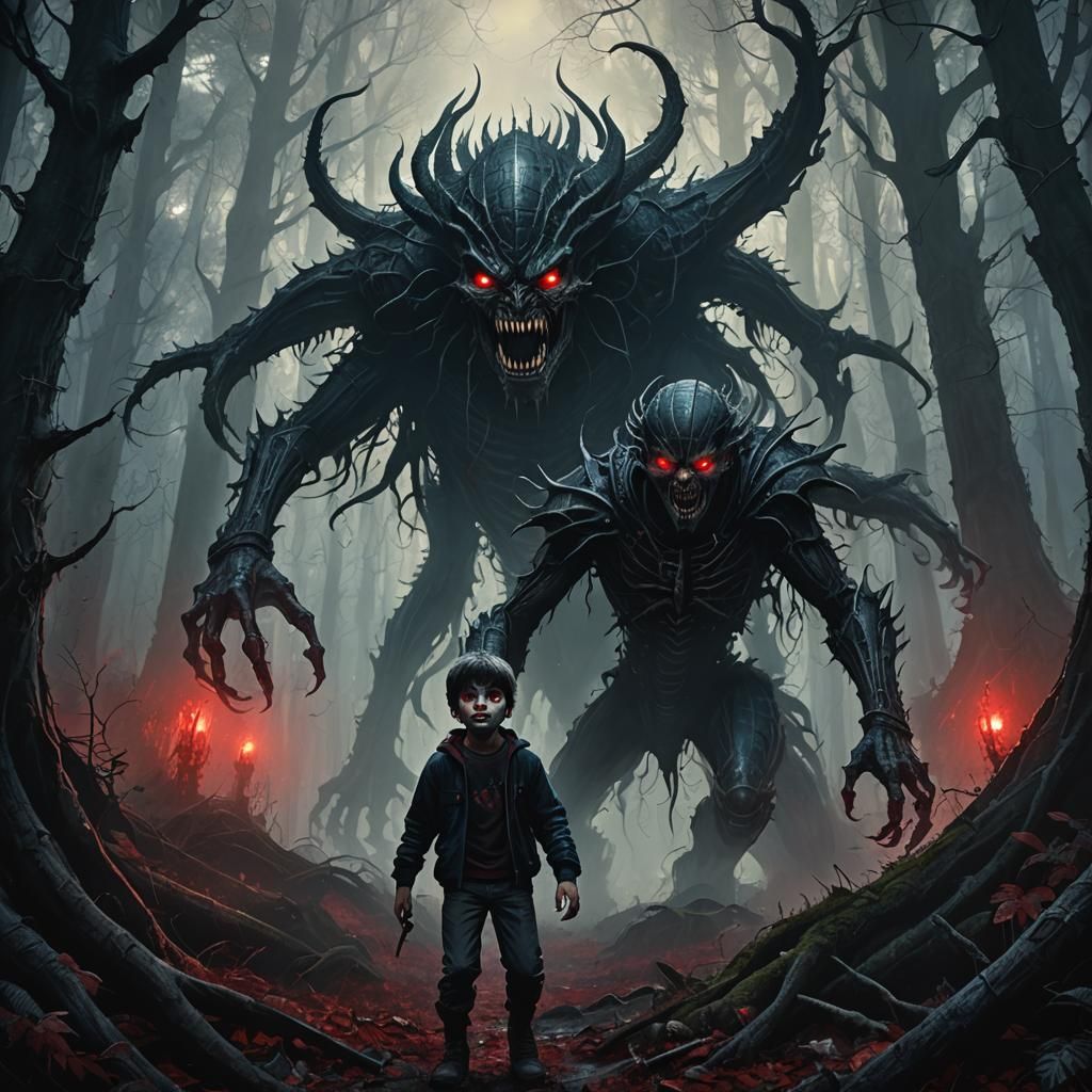 Dark Fantasy Boy in Mystical Forest