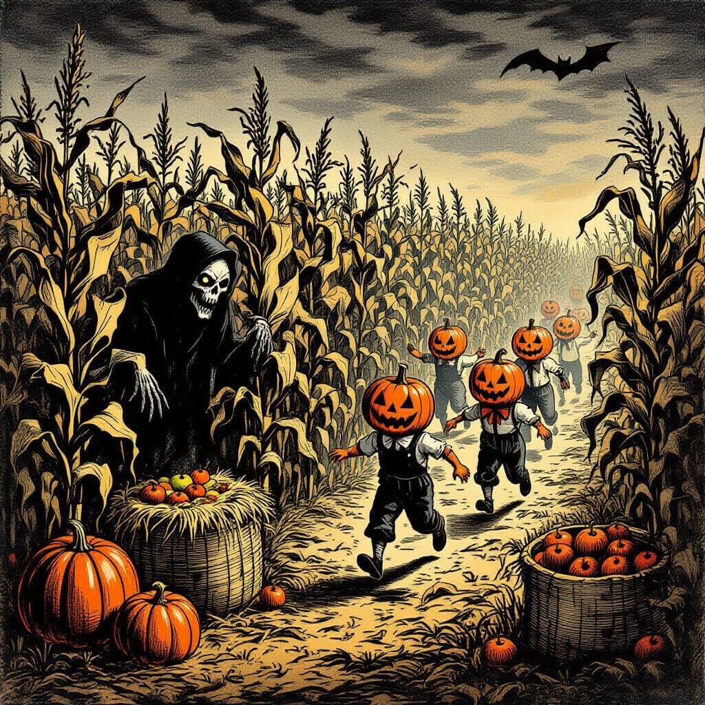 Eerie 1800s Woodcut Nightmare Harvest Festival