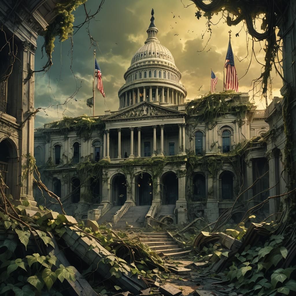 Crumbling US Capitol: Dark Gothic Concept Art