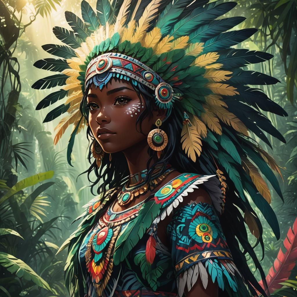 Aztec Girl in Jungle: Vibrant Anime Manga Art