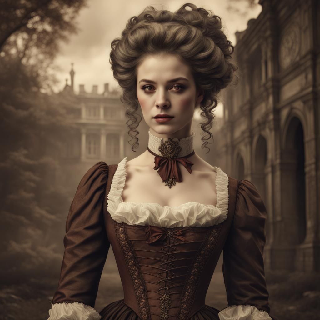 18th Century Vampire Woman Portrait in Sepia