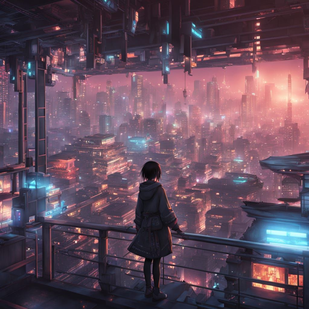 Vibrant Anime Cityscape at Sunset