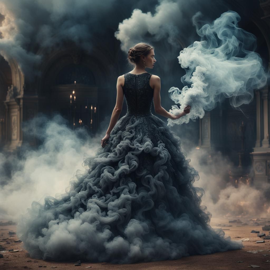Smoky Dress on Girl: Digital Matte Painting
