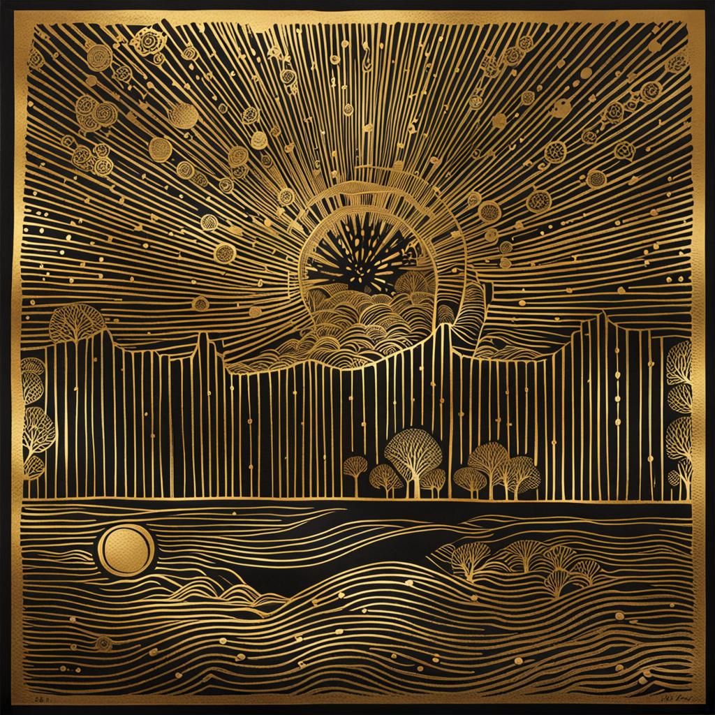 Gold Linocut Print Illustrating Silvia Plath Poem