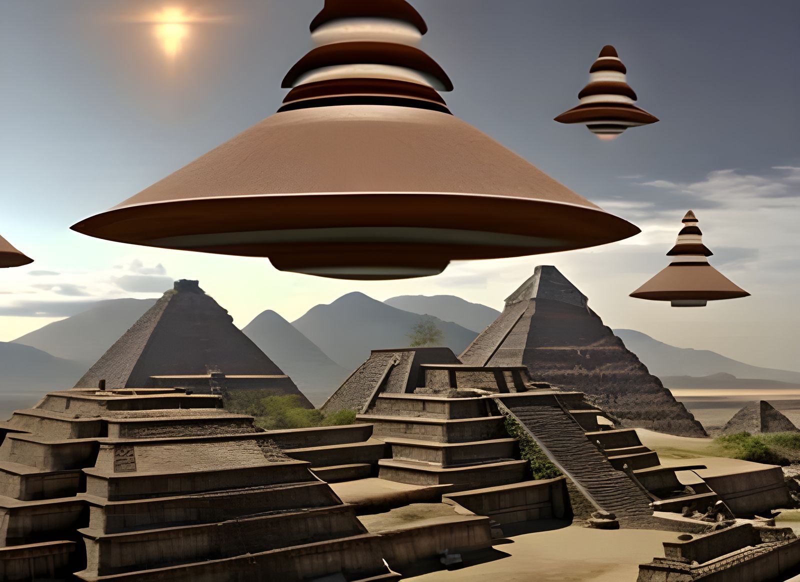 Detailed UFOs Over Mayan Pyramids in High Definition