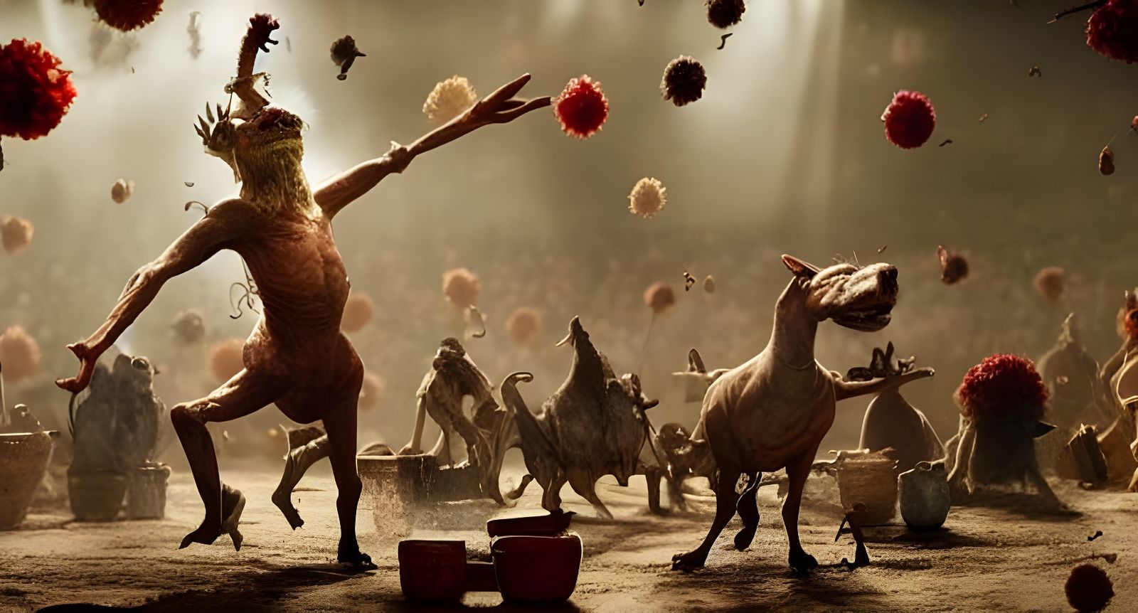 Cinematic Flea Circus with Intricate Detail