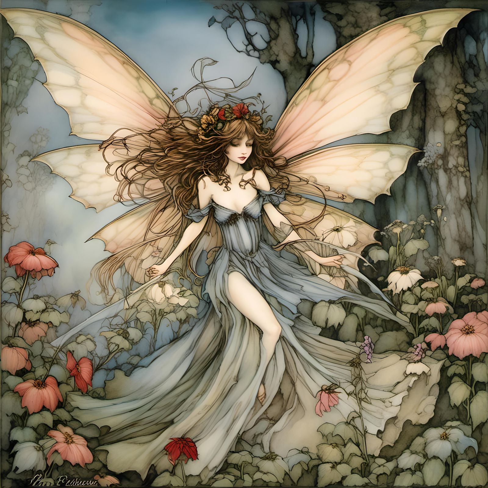 Fairy, Art by Tim Burton, art by tim burton, <lora:SIS-Fairy...