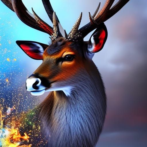 Deer in a Bottle: Hyperrealistic Splash Art