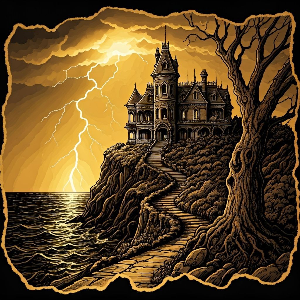 Haunted Victorian Mansion Overlooking Stormy Sea