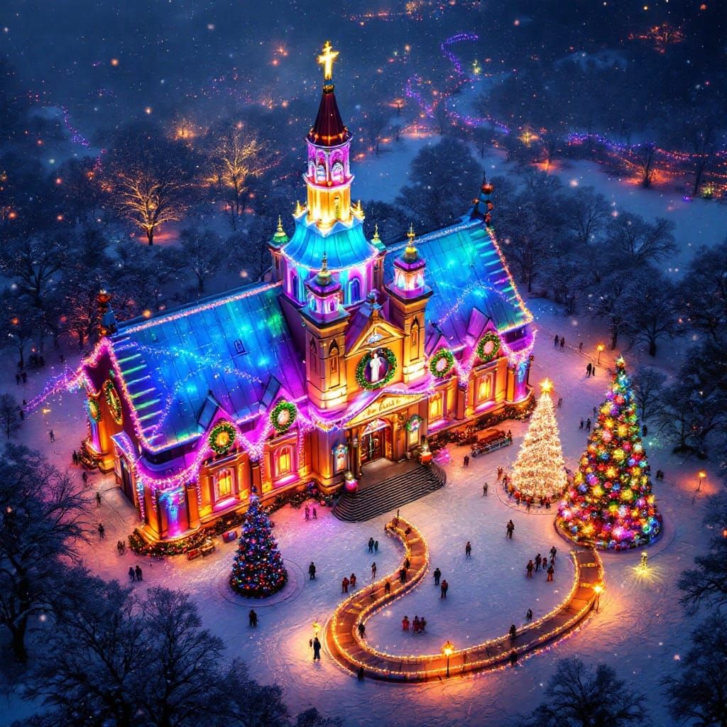 Majestic Christmas Church in Vibrant Decor