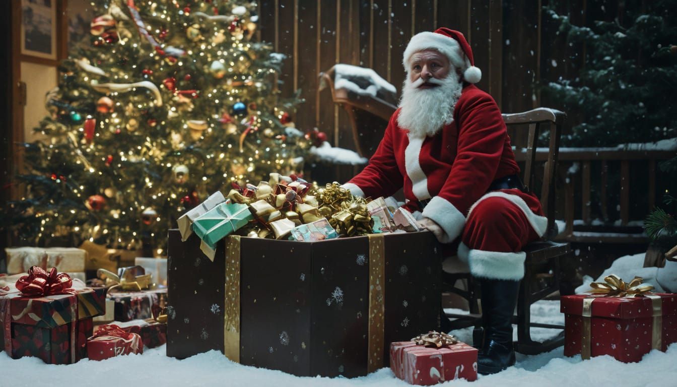 Warm Winter Wonderland Scene with Santa Claus and Rilakkuma