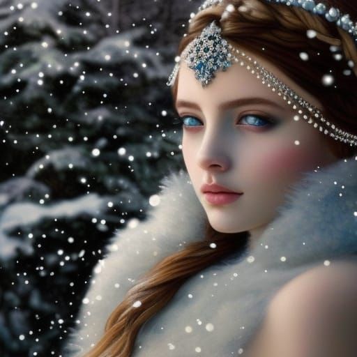 Hyperrealistic Winter Princess Portrait in Art Nouveau Style