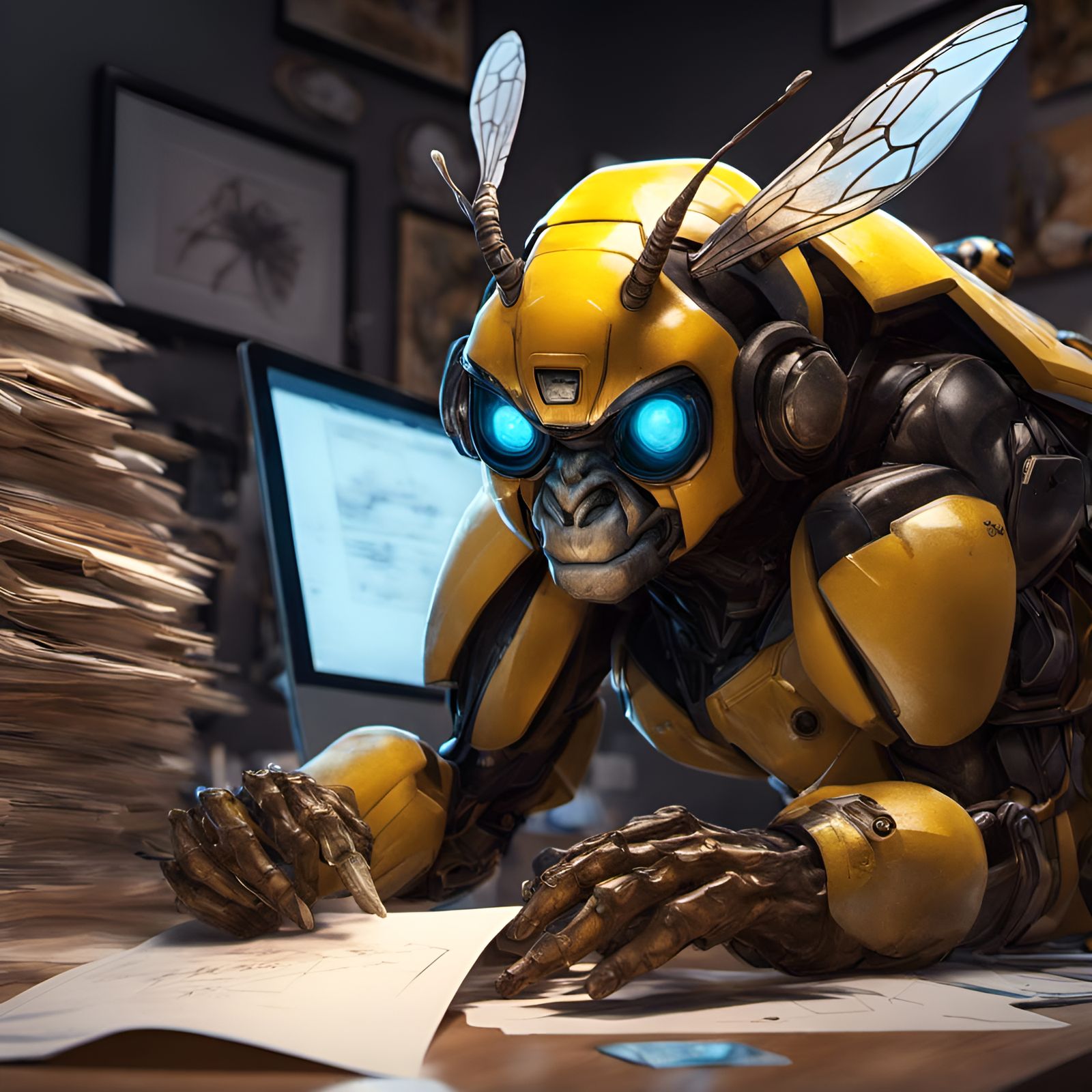 Bumblebee Office Portrait in Digital Art Style