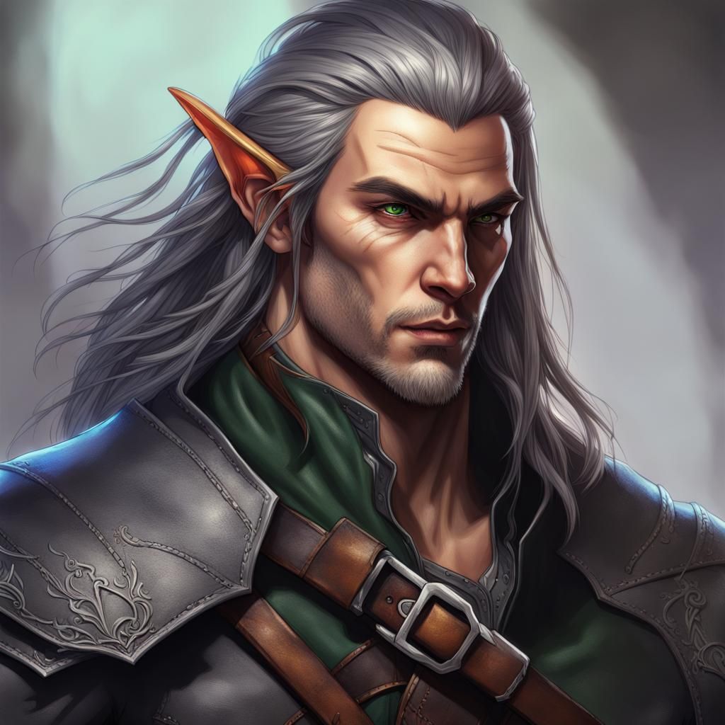 Grey Elf Rogue Portrait in Hyperrealistic Style