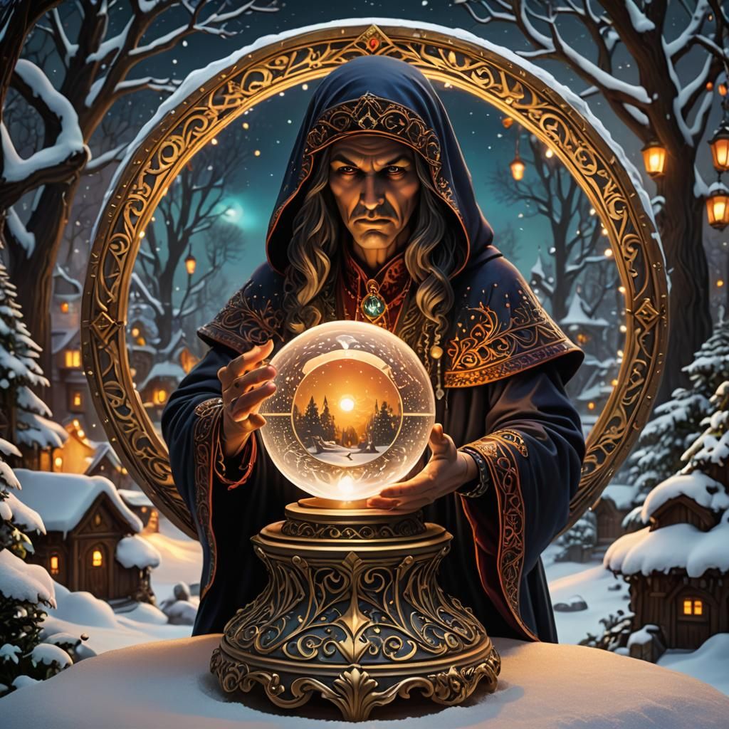 Evil Fortune Teller in Art Nouveau Snow Globe