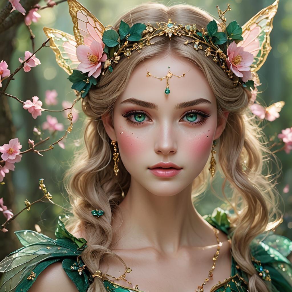 Ethereal Fairy with Golden Hair and Pink Wings