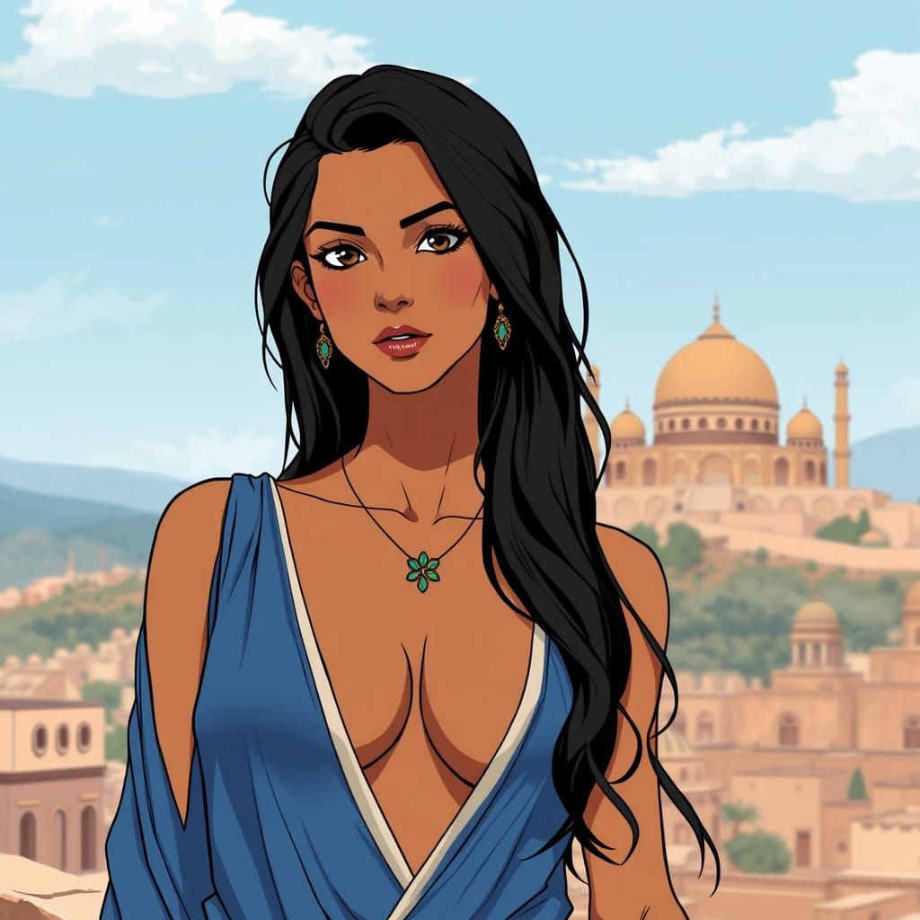 Anime Middle Eastern Woman in Greek Chiton