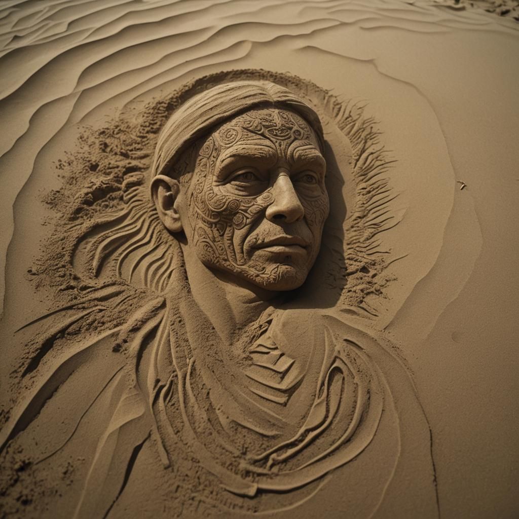 Sand Artist Cinematic Still with Film Grain