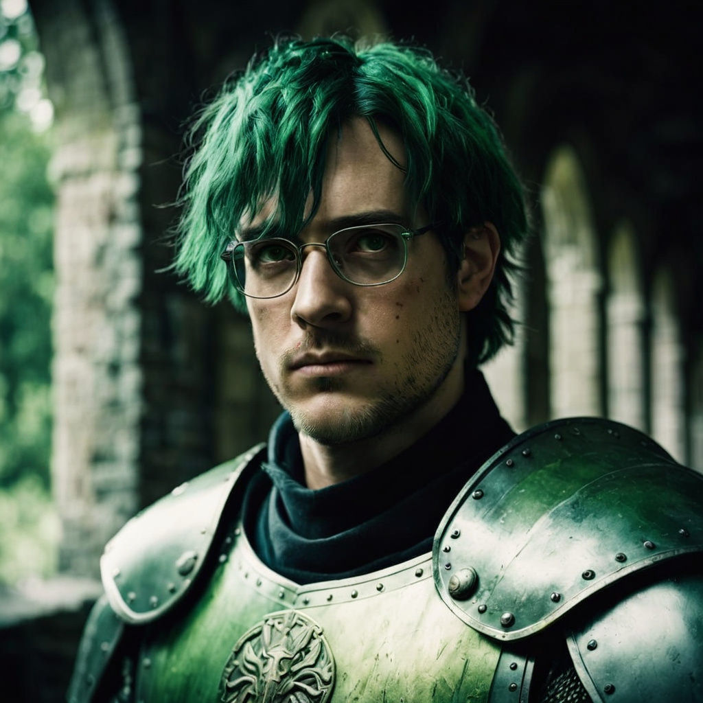 A Regal Green-Haired Knight in Cinematic Style