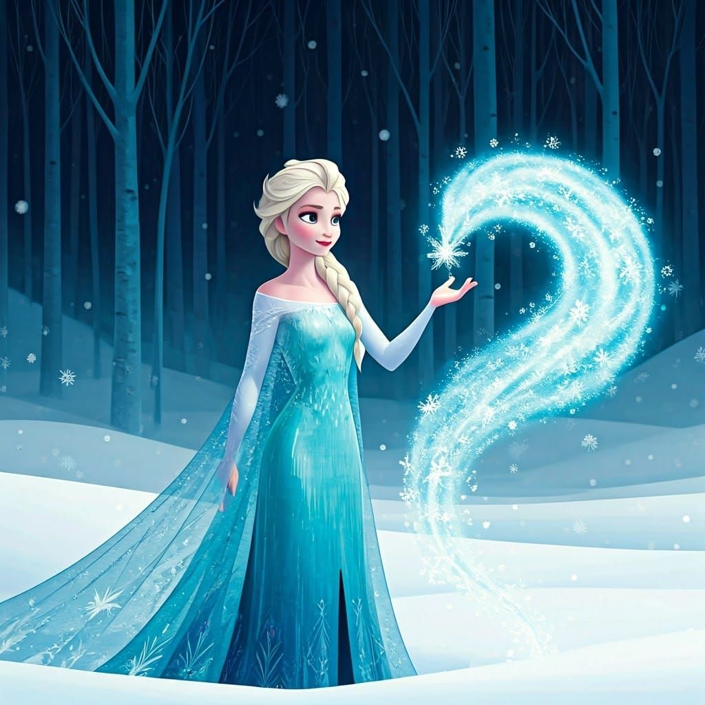 Elsa Conjures Olaf in Dreamlike Ink Wash Style