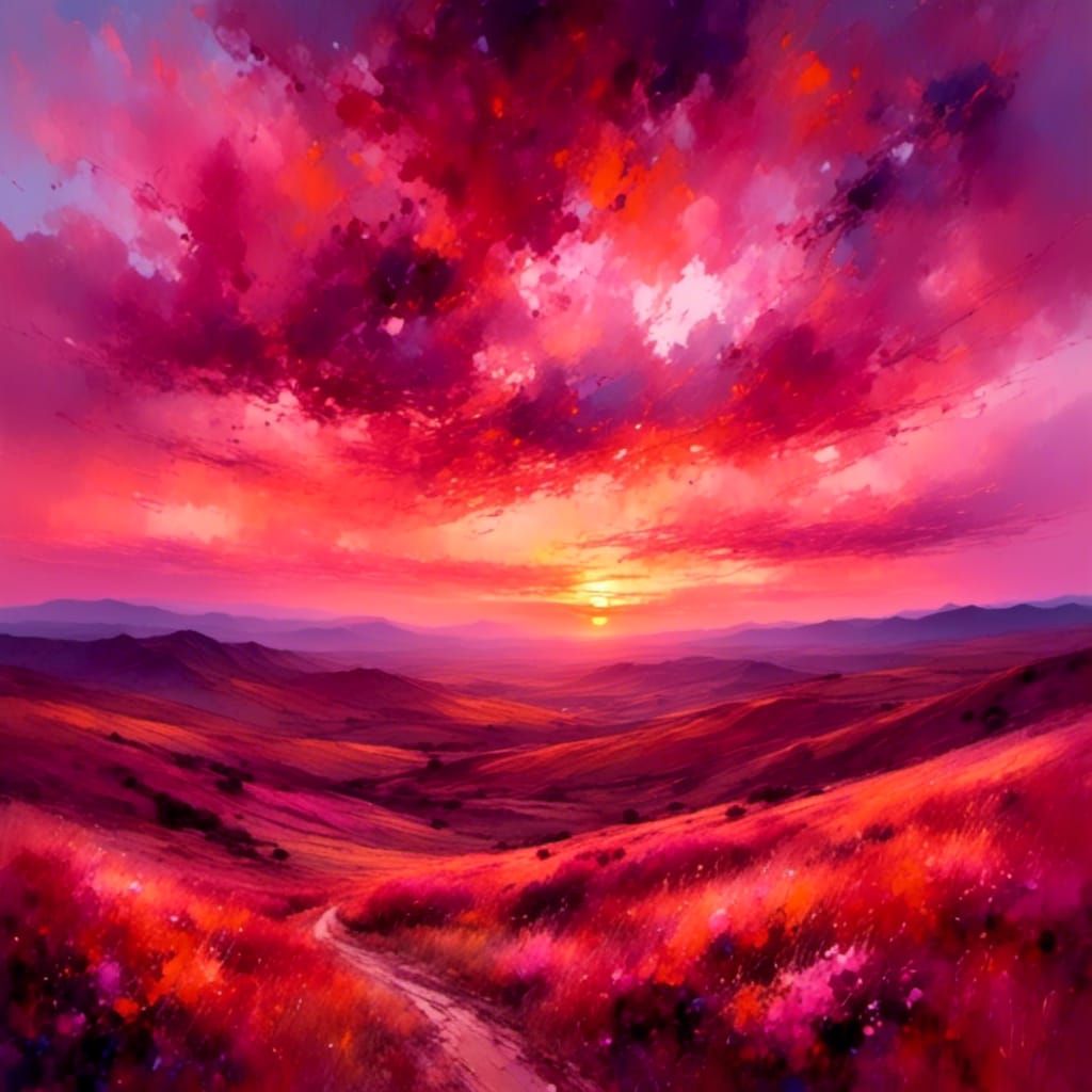Vibrant Sunset Oil Painting Landscape